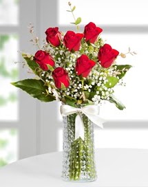 Cam vazoda 7 adet kırmızı gül  Antalya Asya çiçek , çiçekçi , çiçekçilik 