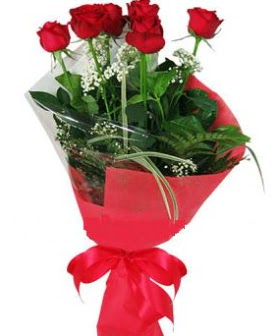 5 adet kırmızı gülden buket  Antalya Asya kaliteli taze ve ucuz çiçekler 