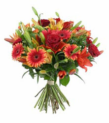  Antalya Asya çiçek gönderme  3 adet kirmizi gül ve karisik kir çiçekleri demeti