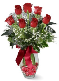 7 adet vazoda gül  Antalya Asya internetten çiçek satışı  kirmizi gül