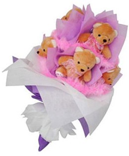 9 adet ayiciktan buket  Antalya Asya hediye sevgilime hediye çiçek 