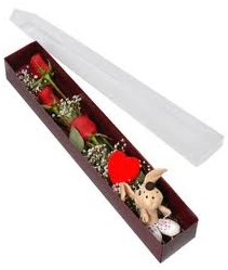 kutu içerisinde 3 adet gül ve oyuncak  Antalya Asya cicekciler , cicek siparisi 