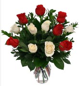 Vazo içerisinde 6 kırmızı 6 beyaz gül  Antalya Asya hediye çiçek yolla 