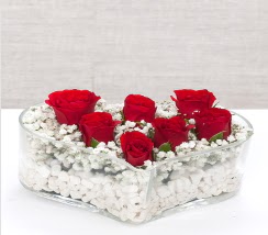 kalp içerisinde 7 adet kırmızı gül  Antalya Asya çiçek siparişi vermek 
