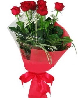 5 adet kırmızı gülden buket  Antalya Asya kaliteli taze ve ucuz çiçekler 
