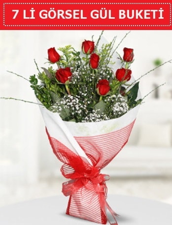 7 adet kırmızı gül buketi Aşk budur  Antalya Asya çiçek satışı 