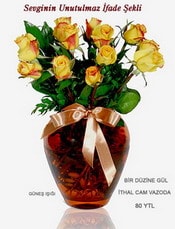  Antalya Asya internetten çiçek satışı  mika yada Cam vazoda 12 adet sari gül
